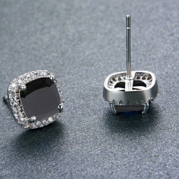 Black & White Diamond Halo Stud Earrings - Picture 6 of 7